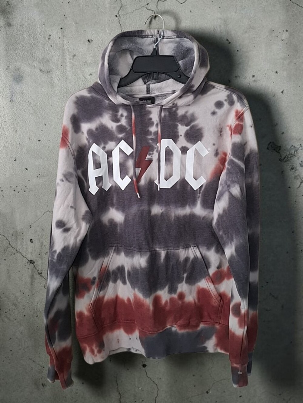 AC/DC Tie-Dye Zip-Up Hoodie - Gray & Red